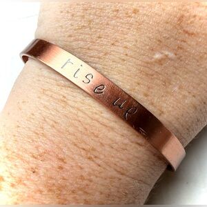 Copper Hand Stamped Rise Up Cuff Bracelet Solid Thin Bangle Jewelry Wrist‎